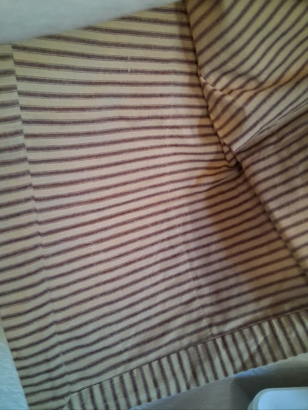 Large Primitive Style Burgundy & Tsn Sriped Holiday Tablecloth 60 X 90 Rectangle